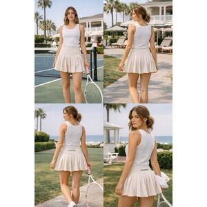 Gold Hinge Tennis Skort Womens S Ivory Pleated Athletic Balletcore Tenniscore